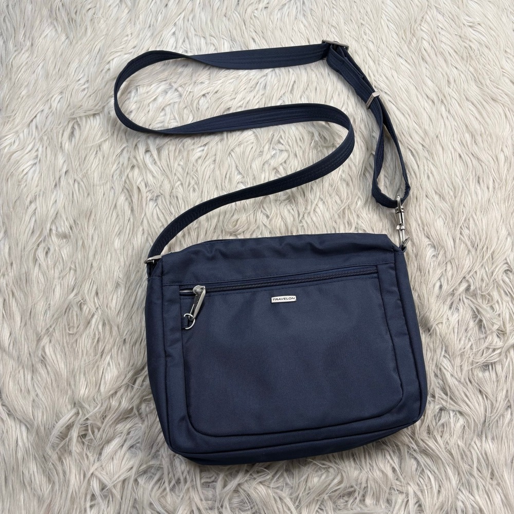 Travelon Navy Anti-Theft Classic Small East/West Crossbody Bag Travel Minimalist